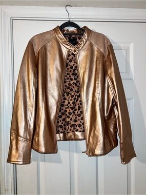 RAMPAGE rose gold metallic faux leather jacket women’s L